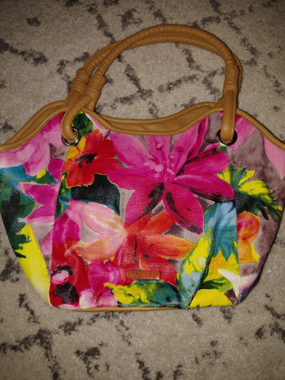 Rosetti Colorful Floral Tote Bag with Tan Handles